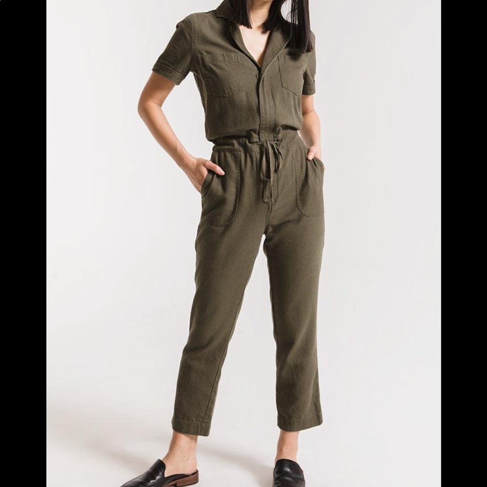 Drawstring Olive Utility Jumpsuit - Women